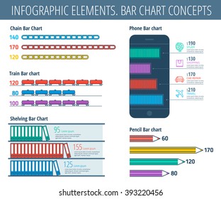 Infographic elements. Bar chart set. Infographic vector flat line design template, icons, symbols. Business and office infographic, school and education infographic, phone and industry infographic.