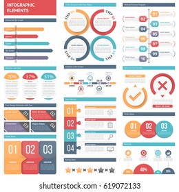 Infographic elements - bar graph, design elements with numbers and text, timeline, circle diagram, process chart, vector eps10 illustration
