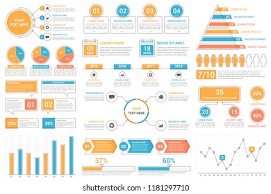 Infographic elements - bar and line charts, percents, pie charts, steps, options, timeline, people infographics, vector eps10 illustration