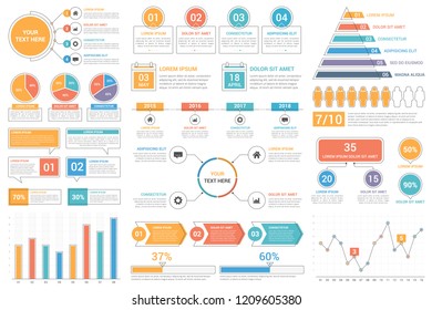 Infographic Elements - Bar And Line Charts, Percents, Pie Charts, Steps, Options, Timeline, People Infographics, Vector Eps10 Illustration