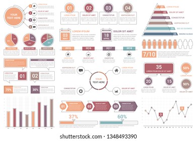 Infographic elements - bar and line charts, percents, pie charts, steps, options, timeline, people infographics, vector eps10 illustration