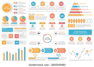 Infographic elements - bar and line charts, percents, pie charts, steps, options, timeline, people infographics, vector eps10 illustration