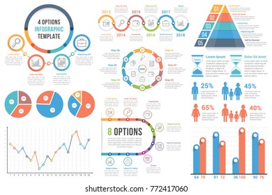 Infographic elements - bar and line charts, pie charts, steps, options, timeline, people infographics, vector eps10 illustration