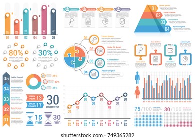 Infographic Elements - Bar And Line Graphs, Process, Steps, Options, People Infographics, Pyramid, Percents, Vector Eps10 Illustration