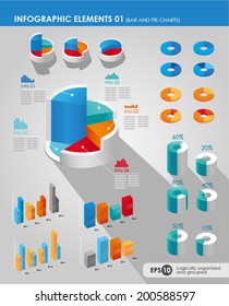 Infographic elements. Bar and pie charts.