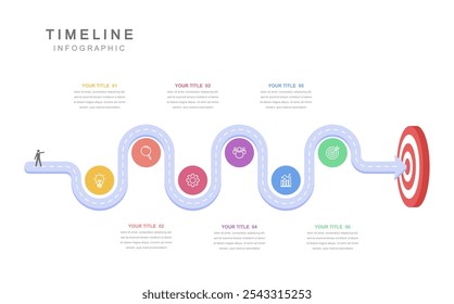 Infographic elements, Business concept Timeline 6 steps, workflow layout, icons, diagram, report, web design. Creative, marketing data, vector