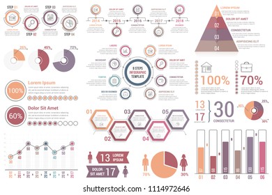 Infographic elements for business and presentations - percents, timeline, bar and line charts, pyramid, circle diagram, pie charts, vector eps10 illustration