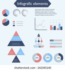 Infographic elements for business and web. Modern style infographic. Infographic template. Statistical data. Infographic with bar charts,pie charts. Infographic brochure. Simple style infographic