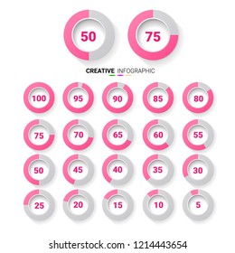 Infographic Elements Chart circle with indication of percentages, 50,75,65,55,50,45,40,35,30,25,20,15,10,5,0.