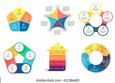 Infographic Elements. Charts, Diagrams With 5 Steps, Options, Parts, Processes. Vector Design Templates.