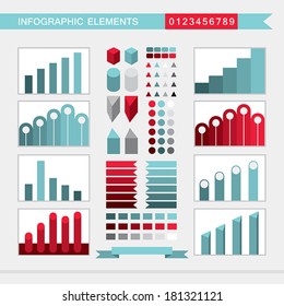 Infographic elements: charts, graph, diagram, arrows,signs,bars, buttons,borders etc. Vector illustration
