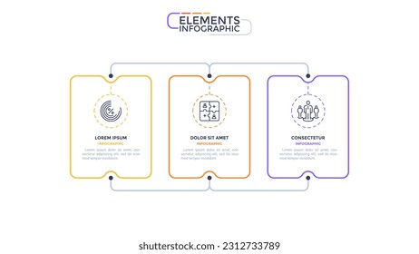 Elementos infográficos, diagrama de opciones con 3 marcos rectangulares e iconos sobre fondo blanco. Elegir opciones de servicio de empresa. Ilustración vectorial lineal moderna para presentaciones y sitios web