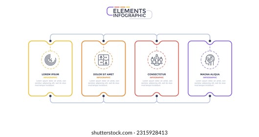 Infographic elements, choice diagram with 4 rectangular frames and icons on white background. Choosing options of company service. Modern linear vector illustration for presentation and websites