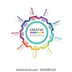 Infographic elements circle design with 9 options or steps. Infographics for business concept. Can be used for presentations banner, process diagram, flow chart, info graph. EPS Vector.