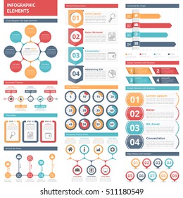 Infographic elements - circle diagram, timeline, bar graphs, design elements with numbers, workflow, steps, options, timers, process charts, vector eps10 illustration