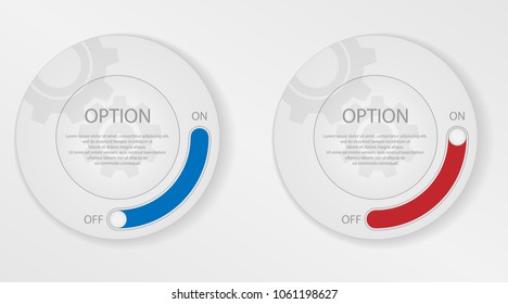 Infographic elements, circle with options. Activating and deactivating the selected option. Circle for text with toggle switch.