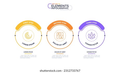 Infographic elements of circular choice template with 3 options, steps or processes. Program steps placed in horizontal row. Modern flat vector illustration for visual presentation