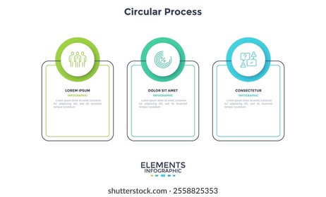 Infographic elements of circular choice template with 3 options, steps or processes. Program steps placed in horizontal row. Modern flat vector illustration for visual presentation