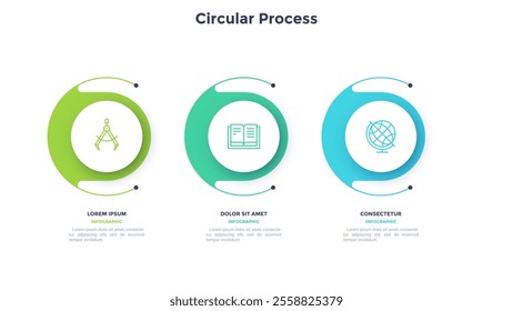 Infographic elements of circular choice template with 3 options, steps or processes. Program steps placed in horizontal row. Modern flat vector illustration for visual presentation