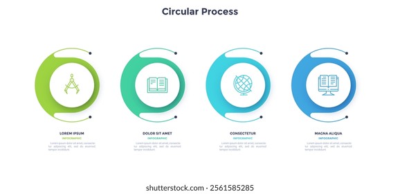 Infographic elements of circular choice template with 4 options, steps or processes. Program steps placed in horizontal row. Modern flat vector illustration for visual presentation
