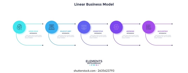 Infographic elements of circular choice template with 5 options, steps or processes. Program steps placed in horizontal row. Modern flat vector illustration for visual presentation