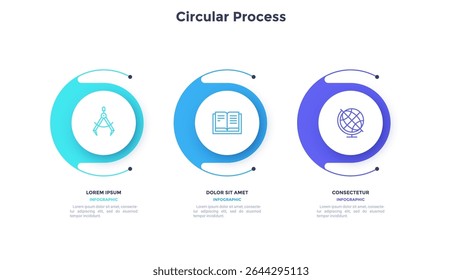 Infographic elements of circular choice template with 3 options, steps or processes. Program steps placed in horizontal row. Modern flat vector illustration for visual presentation