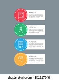 Infographic elements, circular icons collection, chess figura and human with brain, paper and page, text sample and headlines vector illustration