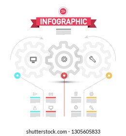 Infographic Elements with Cogs - Wheals. Vector Infographics Template with Icons and Sample Text on White Background.