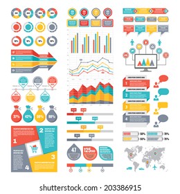 Infographic Elements Collection    Business Vector Illustration in flat design style for presentation  booklet  website etc  Big set Infographics 