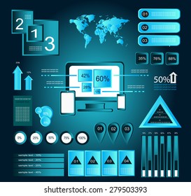 It infographic elements computer devices and statistics  blue