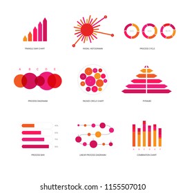 Infographic Elements, Creative Presentation Vector Set. Pink, Purple Female Information, Data Visualisation Design. Annual Rating Diagram, Path, Target Chart. Education Poster Infographic Elements