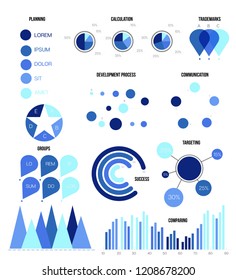 Infographic Elements, Data Visualisation Vector Selection. Circle Diagram, Rating, Target, Pie Chart Modern Clean Design. Education, Technology, Annual Report, Presentation Infographic Elements Set