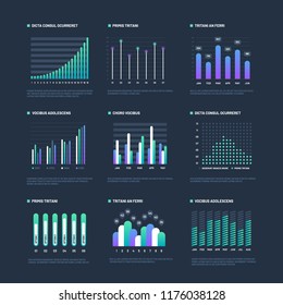 Infographic elements. Data visualization graphs, business workflow processes. Presentation charts and diagrams. Vector graphics and diagram, business graph and chart information illustration