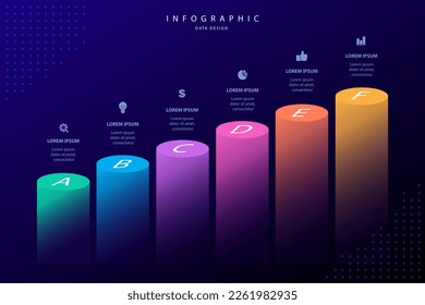 Infographic elements data visualization vector design template. Business concept, glowing gradient 3d chart, graph, illustration.