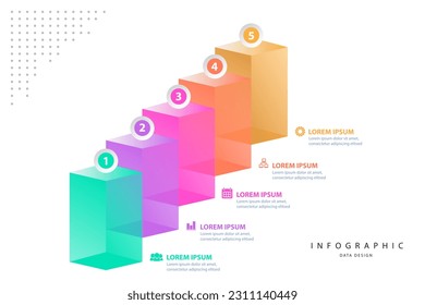 Infographic elements data visualization vector design template. parts or processes. workflow layout, diagram. Business concept presentation, glowing gradient 3d chart, graph, illustration.