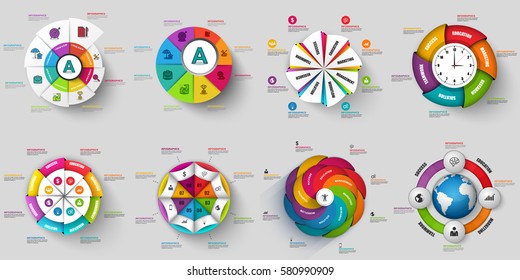 Infographic elements data visualization vector design template. Business concept with 4, 6 and 8 options, steps or processes, workflow layout, diagram, timeline, marketing icons, info graphics.