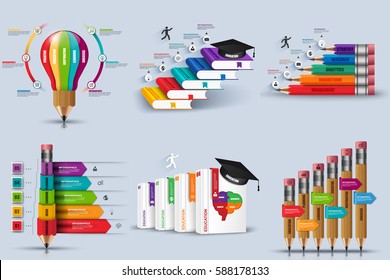 Infographic elements data visualization vector design template. Business education concept with 4, 5 and 6 options, steps or processes, workflow layout, diagram, marketing icons, info graphics.