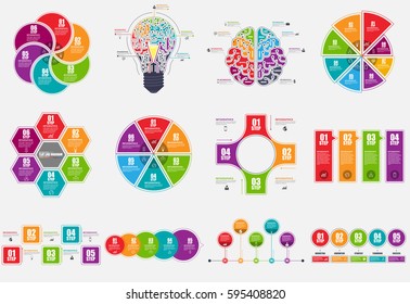 Infographic elements data visualization vector design template. Business concept with 4, 5, 6 and 8 options, steps or processes, workflow layout, diagram, timeline, marketing icons, info graphics.