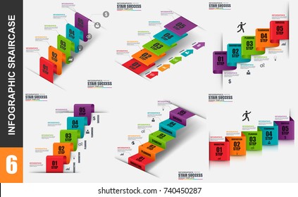 Infographic elements data visualization vector design template. Business concept with 5 options, steps or processes, workflow, stair success, diagram, annual report, marketing icons, info graphics.