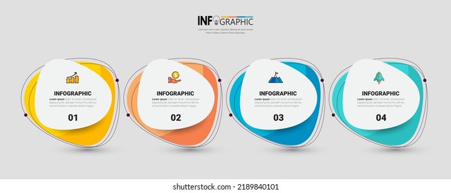 La plantilla de diseño de elementos infográficos, el concepto de negocio con 4 pasos o opciones, se puede utilizar para diseño de flujo de trabajo, diagrama, informe anual, diseño web.Banner creativo, vector de etiquetas.