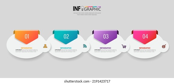 La plantilla de diseño de elementos infográficos, el concepto de negocio con 4 pasos o opciones, se puede utilizar para diseño de flujo de trabajo, diagrama, informe anual, diseño web.Banner creativo, vector de etiquetas.