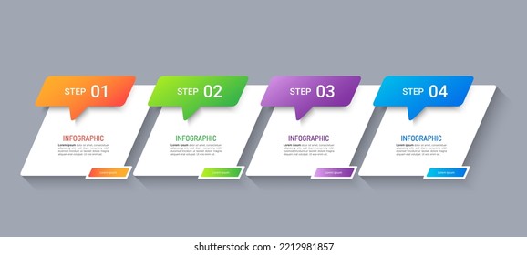 La plantilla de diseño de elementos infográficos, el concepto de negocio con 4 pasos o opciones, se puede utilizar para diseño de flujo de trabajo, diagrama, informe anual, diseño web.Banner creativo, vector de etiquetas.