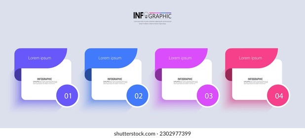 La plantilla de diseño de elementos infográficos, el concepto de negocio con 4 pasos o opciones, se puede utilizar para diseño de flujo de trabajo, diagrama, informe anual, diseño web.Banner creativo, vector de etiquetas.