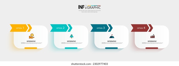 La plantilla de diseño de elementos infográficos, el concepto de negocio con 4 pasos o opciones, se puede utilizar para diseño de flujo de trabajo, diagrama, informe anual, diseño web.Banner creativo, vector de etiquetas.