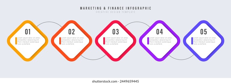 La Plantilla de diseño de elementos de infografía, concepto de negocio con 5 pasos u opciones, se puede utilizar para el diseño del flujo de trabajo, diagrama, informe anual, Diseño web.Anuncio creativo, Vector de etiquetas.