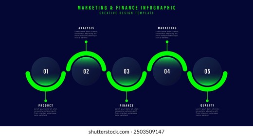 Infographic elements design template, business concept with 5 steps or options, can be used for workflow layout, diagram, annual report, web design.Creative banner, label vector. Green