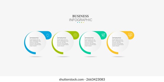 Plantilla de diseño de elementos infográficos, concepto de negocio con 4 pasos u opciones, se puede utilizar para el diseño de flujo de trabajo, diagrama, informe anual, Diseño web. Anuncio creativo, Vector de etiquetas.