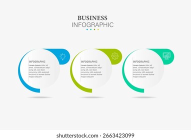 Modelo de design de elementos infográficos, conceito de negócios com 3 etapas ou opções, pode ser usado para layout de fluxo de trabalho, diagrama, relatório anual, web design.Banner criativo, vetor de rótulo.