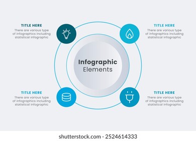 Modelo de design de elementos infográficos, Um infográfico circular com 4 etapas pode ser usado para layout de fluxo de trabalho, apresentação, diagrama, banner, design da Web e ilustração vetorial.