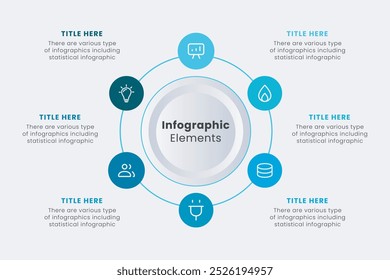 Design-Vorlage für Infografik-Elemente, Eine Kreis-Infografik mit 6 Schritten kann für Workflow-Layout, Präsentation, Diagramm, Banner, Webdesign und Vektorgrafik verwendet werden.